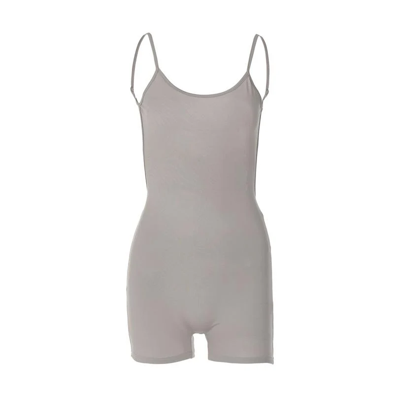 Gerimpelde U-hals, effen, rugloze cami-romper, y2k 90s Revival Techno Fashion