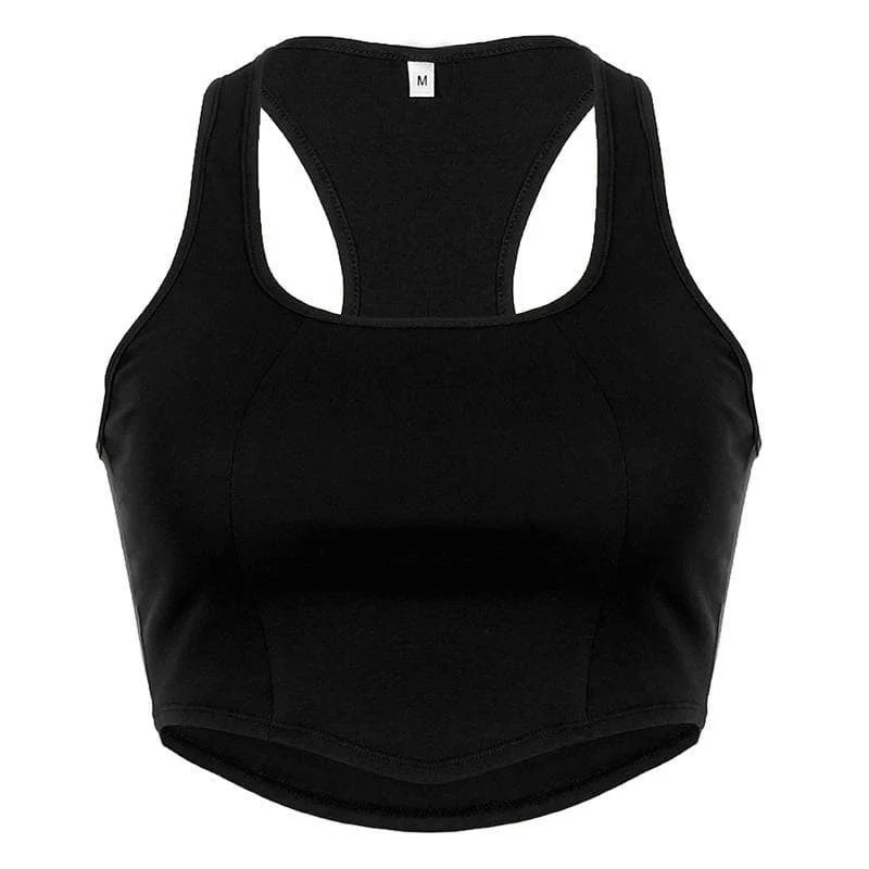 Y2K U-hals mouwloze crop top met stiksels
