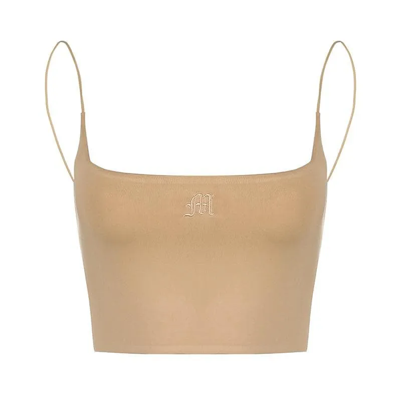Geborduurde crop cami top met Y2K-letters