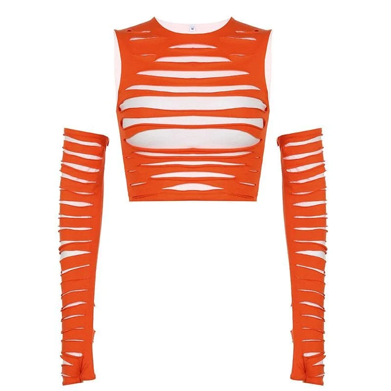 Y2K crop top met ronde hals en open details