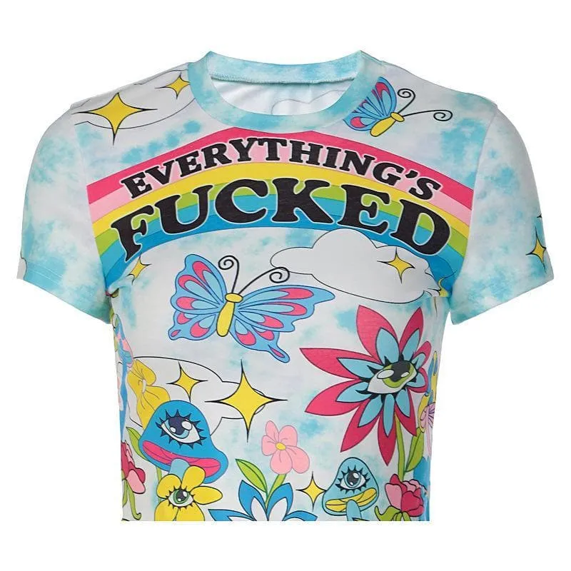 Crewneck Everything's print crop top y2k 90s Revival Techno Fashion