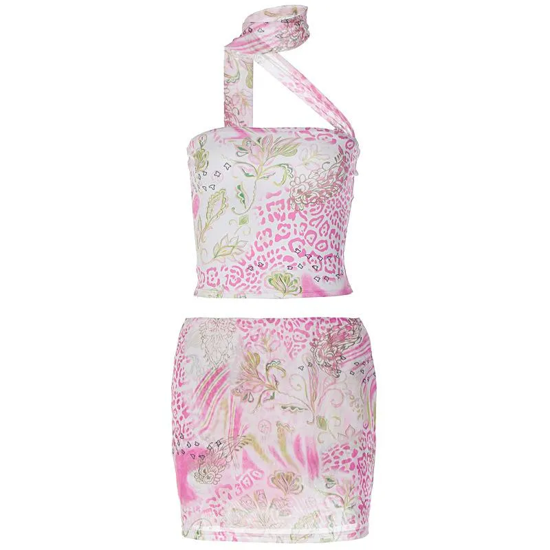 Halter contrast luipaardprint lint mini rok set fairycore Ethereal Fashion