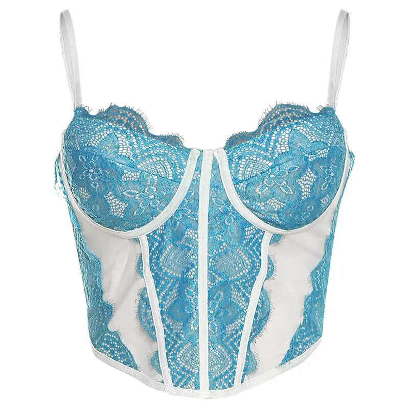 Y2K crop top met contrasterende kanten zoom en korset