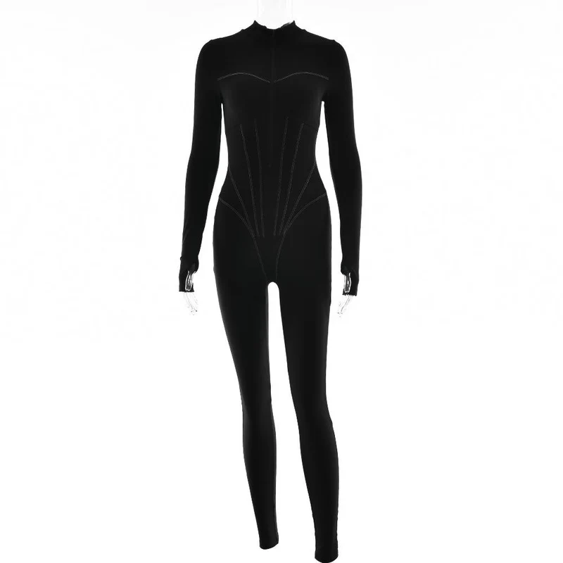 Goth jumpsuit met rits en hoge hals