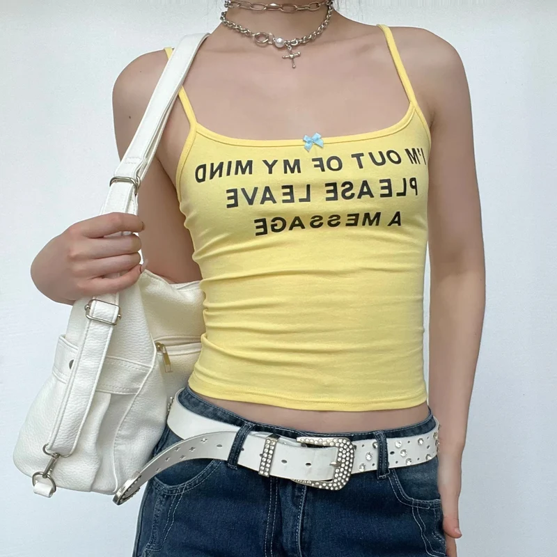 Y2K letter print bowknot cami top