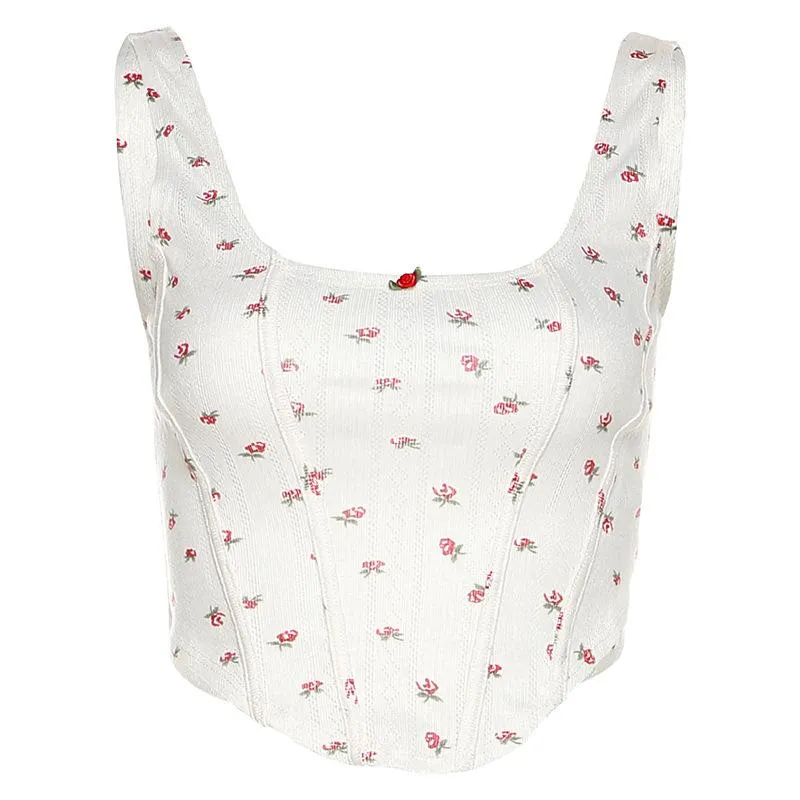 Y2K bloemenprint U-hals bustier crop top