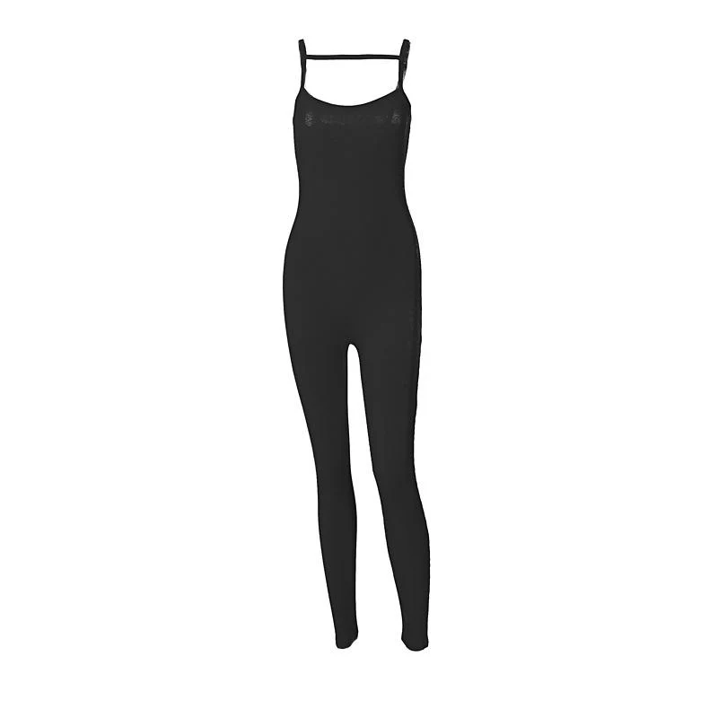 Solide geribbelde U-hals cami jumpsuit met open rug gothic Alternative Darkwave Fashion goth Emo Darkwave Fashion