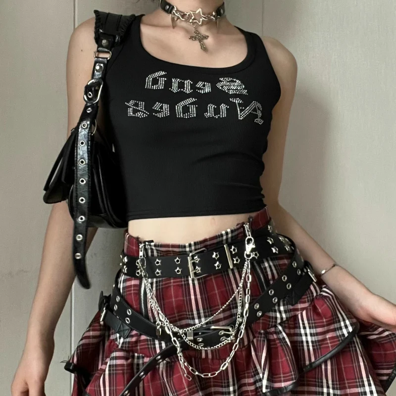 Y2K crop top met kralen en ribbels, U-hals
