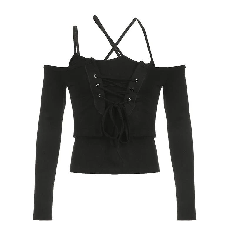 Y2K halter off-shoulder onregelmatige lange mouwen
