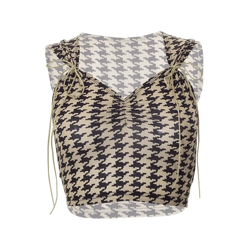 Y2K ruched print self tie sleeveless crop top