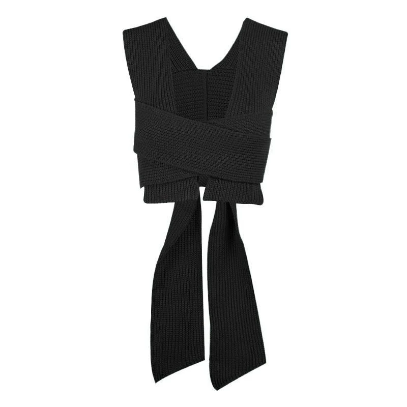 Gebreide effen crop top met zelfstrik en open rug, Y2K 90s Revival Techno Fashion