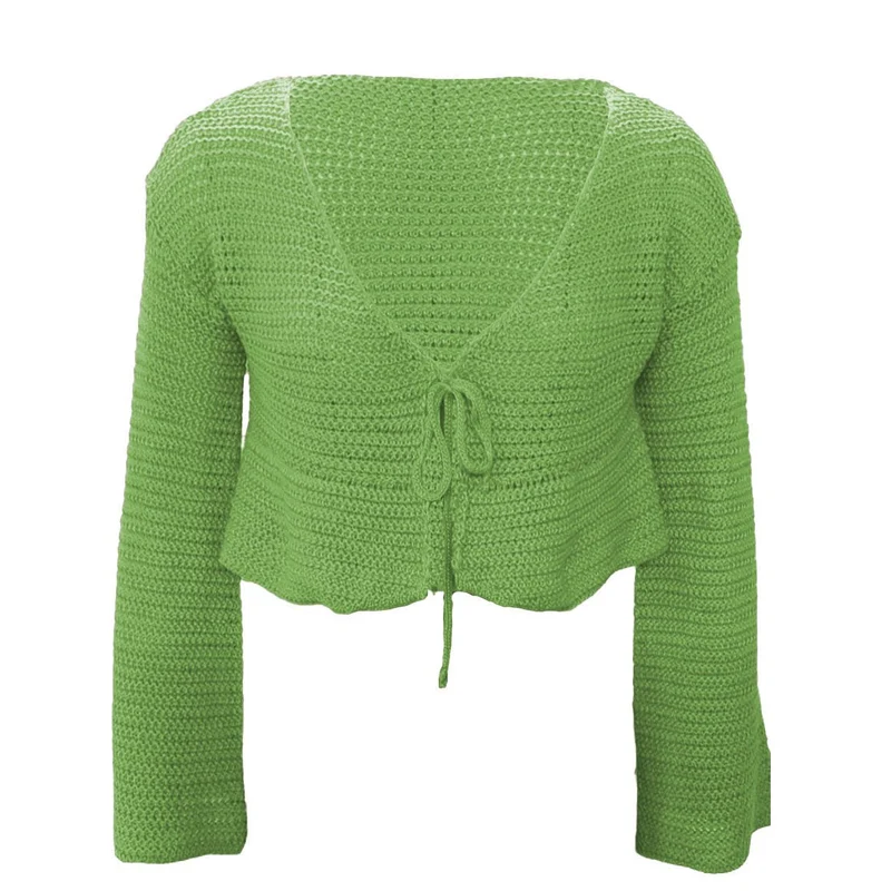Y2K V-hals gebreide crop top met strikceintuur