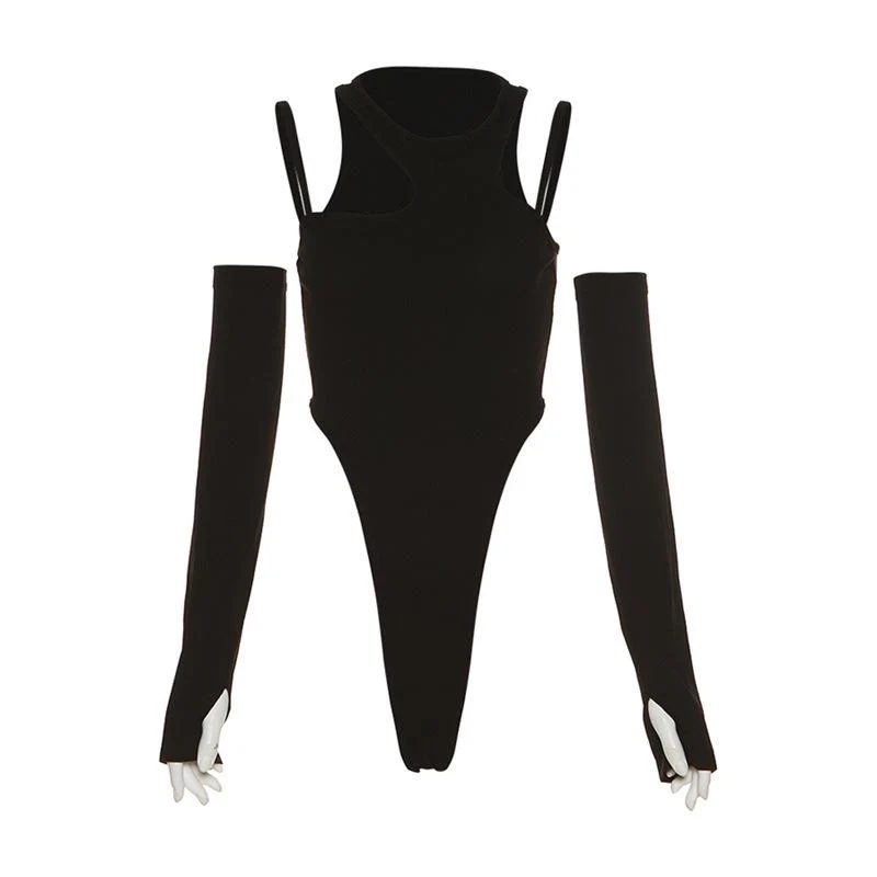 Y2K onregelmatige effen cami-bodysuit met ronde hals
