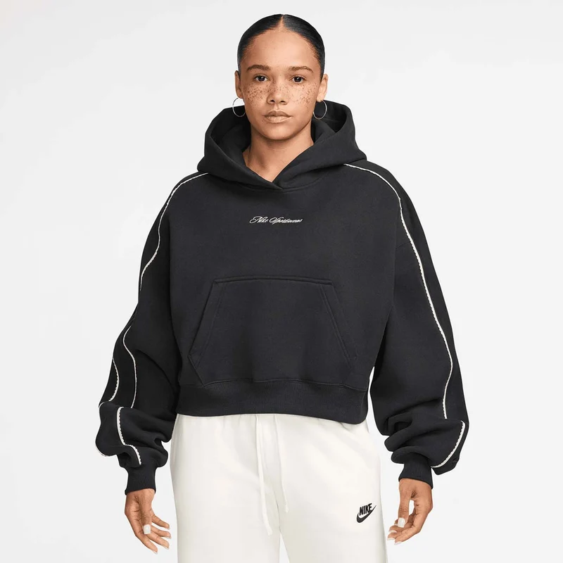Studio Fleece Oversized Scallop-Trim Hoodie